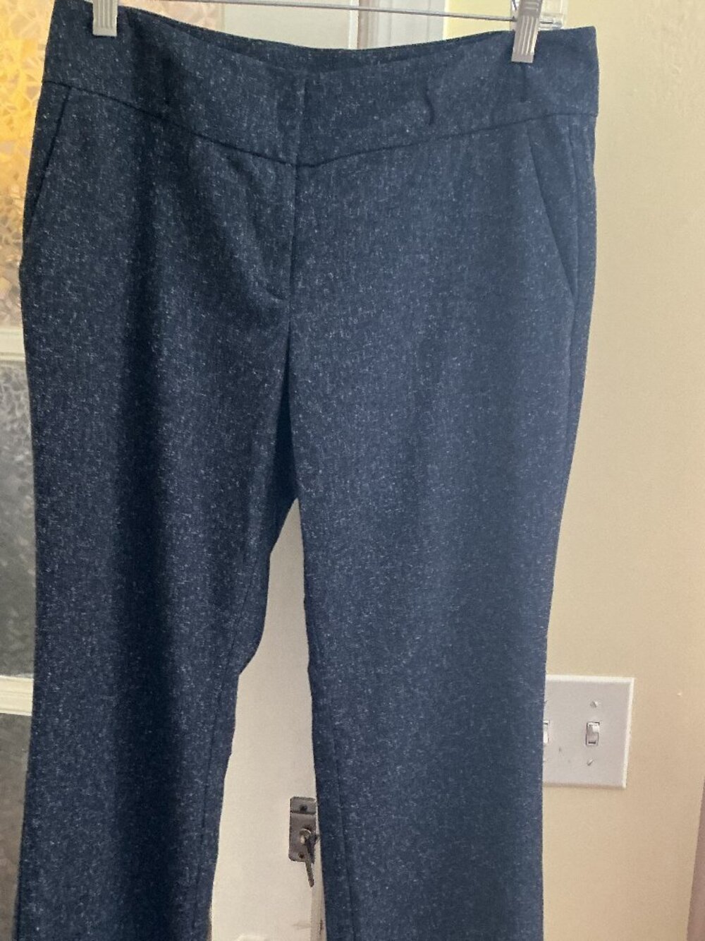 Ann Taylor navy blue tweed fabric straight leg trousers